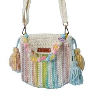 Hand-Woven Woolen Crossbody Bag Snowflake Yarn <b>Hook</b> Pearl Chain Tassel Colorful Bead Chain Neutral Textile Fabric Artificial - Product Image 2