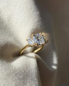 2.00 CTW <b>Cushion</b> Cut Lab Grown Diamond <b>Wedding</b> <b>Ring</b> for Women Three Stone Engagement <b>Ring</b> with Yellow Gold Fine Jewelry - Product Image 3