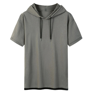 New Style Customized Logo Hooded T-Shirts Casual Wear Best Price Men Hooded Wholesale Rate Short Sleeve Hooded Men's T-shirts - Product Image 5