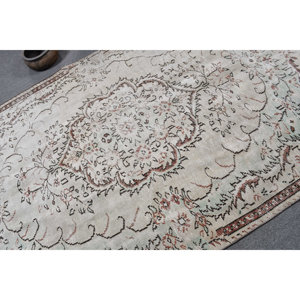 Alfombra turca Vintage, clásica, blanca, Beige, 5,7x9,4 pies, respaldo de látex de lana, patrón de retazos para sala de estar, pasillo, dormitorio de adolescentes - Product Image 5