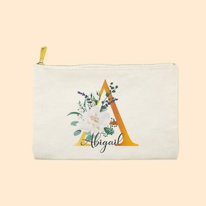 Personalized Large Capacity <b>Makeup</b> Organizer Bag Cosmetic <b>Case</b> with Initial & Flower Pattern Zipper Closure - Product Image 2
