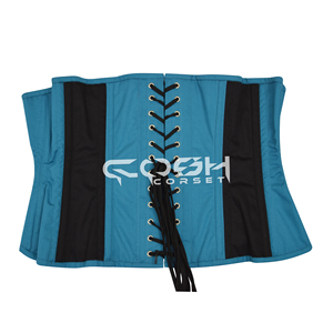 Ropa de moda y fitness: Corsé de algodón bicolor verde azulado y negro, estilo underbust. - Product Image 6