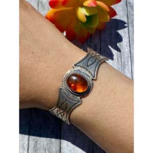 Navajo Pawn-Made Sterling <b>Silver</b> & Amber Fashion <b>Cuff</b> <b>Bracelet</b> - Product Image 2