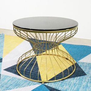 SFBT005 Modern Style Metal Frame <b>Sofa</b> <b>Table</b> with Clock Sandglass Gold and <b>Black</b> Tempered Glass Decorative Feature - Product Image 1