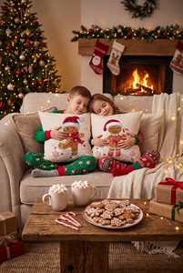 Cojín Decorativo de Terciopelo Bordado de Lujo Personalizado para Navidad, con Cierre de Cremallera Cuadrado, Diseño de Hombre de Jengibre, Decoración Extraíble - Product Image 3
