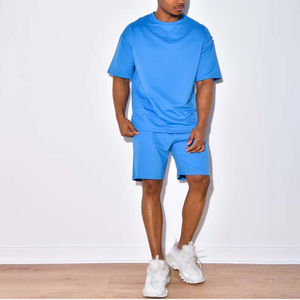 Ensemble 2 pièces décontracté pour homme coupe ample manches courtes t-shirt et short ensembles col rond léger 100% coton été - Product Image 5