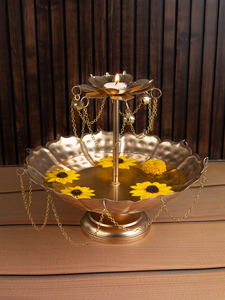 Tema establecido Forma redonda Latón Urli Flower Bowl La mejor calidad Tamaño personalizado Urli del fabricante en la India - Product Image 6