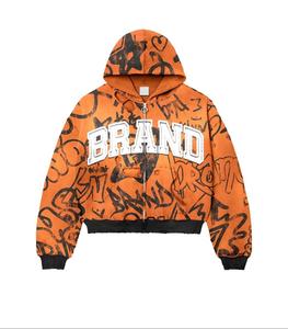 Sweat-shirts à capuche courts et épais, style streetwear, vintage, délavé à l'acide, impression personnalisée, sweat-shirt à capuche zippé délavé personnalisé - Product Image 3