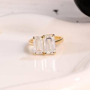 Art Deco 14K oro sólido compromiso sorpresa anillo Esmeralda corte laboratorio crecido diamante Toi Moi anillo boda regalo romántico para pareja - Product Image 1