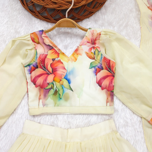Shoryam Fashion Lehenga Choli de luxe entièrement cousu à imprimé floral aquarelle pour enfants, demoiselles d'honneur, tenue de fête et de cérémonie, style ethnique - Product Image 3
