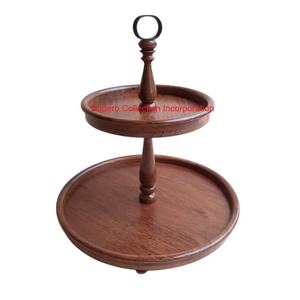 Premium Mango Wood 2-Tier Cake Stand Farmhouse Bandeja para servir postres de madera con asa para decoración de cocina y comedor - Product Image 1