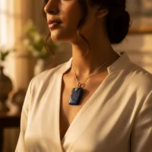 Pendentif moderne en argent 925 avec pierre de cristal noir, charme religieux fait à la main pour femmes, bijoux en or indien avec perle - Product Image 3