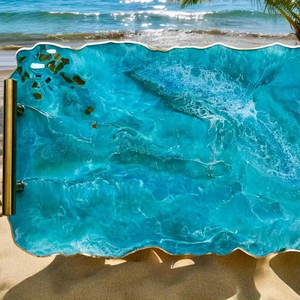 Meilleur plateau décoratif de service avec résine époxy Party Wedding Use et plateau de service en résine pour caboteur et poignée en laiton d'Inde - Product Image 1