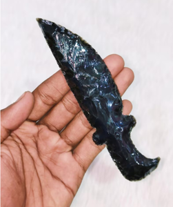 Couteau à poignard en cristal d'obsidienne noire naturelle sculptée à la main de 6 pouces pour la décoration de la maison à vendre - Product Image 2