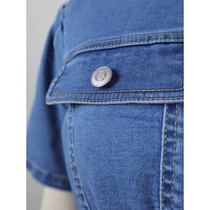 Paola Riboni Women's <b>Cropped</b> <b>Denim</b> <b>Jacket</b> Short Sleeve Button Front Solid Color Loose Fit Vintage Style - Product Image 2
