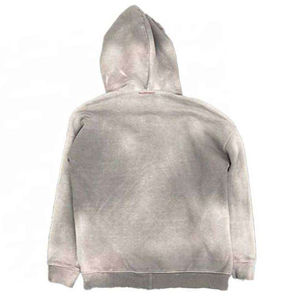 เสื้อฮู้ดซิปอัพสำหรับผู้ชายโอเวอร์ไซส์ปักโลโก้ผ้า500 GSM ผ้าทอลายกรดวินเทจสีพื้นแบบถัก - Product Image 2