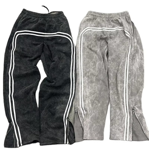 กางเกงแทร็คผู้ชายหรูหรา OEM ระบายอากาศได้ดี ปักลาย ออกแบบเองได้ ใส่ได้ทั้งชายและหญิง กางเกงวอร์มทรงตรง ล้างสีแบบ Acid Wash สำหรับฤดูใบไม้ร่วง - Product Image 2