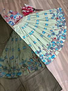 Ensemble Lehenga Kalamkari olive d'inspiration tamanna traditionnel travail brodé prêt à coudre pour la fête vêtements ethniques pakistanais indien - Product Image 5