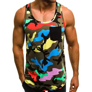 Men distressed 3d design sublimation print 100% polyester fabric breathable gym fitness casual sleeveless casual sleeveless