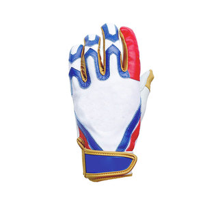 Gants de baseball à doigts entiers, blancs, rouges, bleus, en cuir, fermeture auto-agrippante, antidérapants, pour droitier, adulte, toutes saisons - Product Image 3