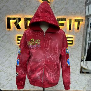 Pure Quality Reasonable Price <b>Pink</b> Zipper <b>Hoodie</b> Rhinestone Zipup Jacket Acid Wash Vintage Washed <b>Men</b> Fleece Streetwear <b>Hoodie</b> - Product Image 3