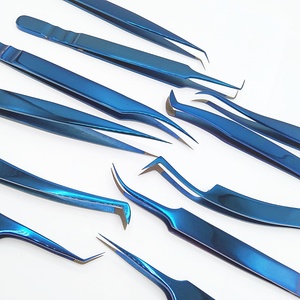 Nomex แหนบต่อขนตาสแตนเลสปลายแหลมไฟเบอร์พลาสม่าสีฟ้า90องศาโลโก้ที่กำหนดเอง - Product Image 3