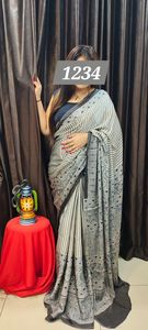 ชุดส่าหรีผ้าไหมชานเดรีเนื้อจอร์เจตต์ ดีไซน์เอเวอร์กรีน พร้อมเสื้อปักลาย  ขายดี  เสื้อผ้าอินเดีย-ปากีสถานเนื้อนุ่ม  ลดราคา - Product Image 3