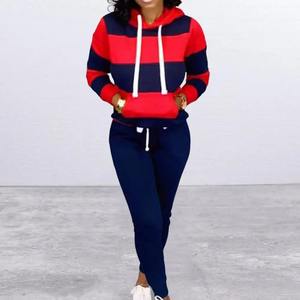 2024 nouveau Style femmes survêtements 2 pièces/ensemble Chic cordon automne sweat à capuche pantalon ensemble à capuche sport contraste couleurs - Product Image 6