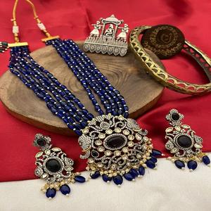 Ensemble oxydé traditionnel finition argent antique pour femmes bijoux en laiton de style ethnique pour les fêtes quotidiennes - Product Image 1