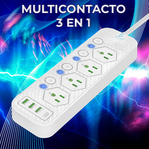 Multipresa Intelligente Universale con 4 Prese, 3 USB e 1 Porta Type-C per Ricarica Rapida e Sicura, Cavo di Prolunga da 5m - Product Image 3