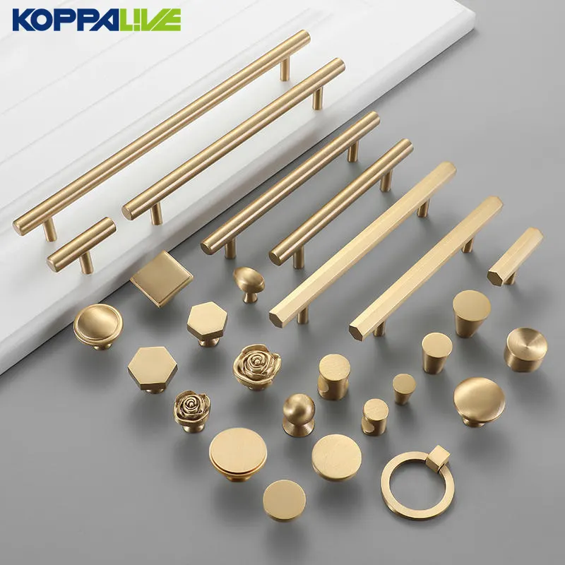 Koppalive sang trọng hiện đại ngăn kéo tủ quần áo rắn satin Brass vàng kéo knobs nhà bếp chải Brass Tủ cửa xử lý