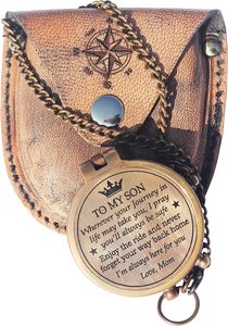 Boussole de poche écologique en cuivre gravé pour hommes, boussole classique avec étui en cuir, cadeau religieux inspirant, design circulaire - Product Image 4