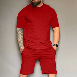 Conjunto Deportivo de Algodón 100% al por Mayor, Camiseta y Pantalones Cortos de Gimnasio, 2 Piezas, Transpirable, Tallas Grandes, para Hombre, Verano, Informal, Tejido de Punto, 320g - Product Image 4