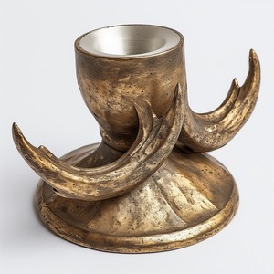 Portavelas de cuerno de Reno fundido de aluminio hecho a mano con trabajo artesanal en tono plateado martillado Diseñado para interiores decorativos - Product Image 1