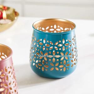 Stylish <b>Blue</b> PC Round <b>Candle</b> Votive Metal Iron Tea Light Holder for Home Christmas and Wedding Tabletop Decoration - Product Image 1
