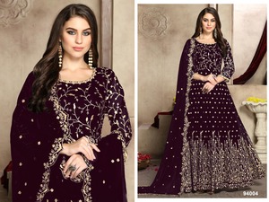 Georgette-ropa de boda con múltiples hilos y Zari, ropa de boda exclusiva, postizo pesado, con Secuencia y cadena, trabajo bordado - Product Image 2