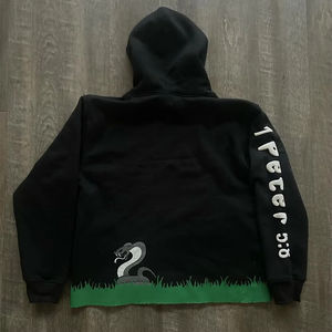 Sudadera con capucha y cremallera para hombre, personalizada, con estampado 3D de llama en relieve, de forro polar bordado de 500GSM, 100% algodón, ecológica, para invierno, con efecto desgastado - Product Image 2