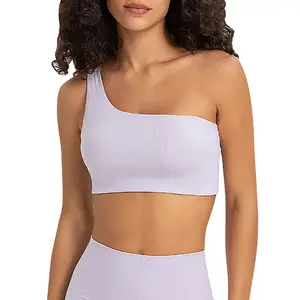 Seksi bir omuz kırpma spor sutyen kadın spor aktif kırpma üst güzellik geri iç çamaşırı dikiş beyaz Push Up Yoga sutyeni