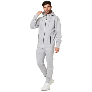 Ensemble survêtement gris pour homme, veste zippée et jogging, tenue décontractée en molleton, deux pièces, streetwear, hiver, chaud, mode, vente en gros - Product Image 1