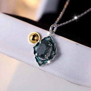 NOVAMART Fine Hallmarked Silver Geometric Vintage Meena <b>Pendant</b> with Chain Rhodium-Plated Emerald Cut Sapphire Ruby <b>Opal</b> Inlaid - Product Image 3