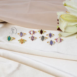 Bague en argent sterling 925 avec pierres précieuses naturelles Calcédoine Thullite Améthyste Verte Marquise Bague de mariage plaquée or - Product Image 4