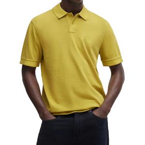 Vente chaude T-shirt pour homme en tricot personnalisé 100% coton Motif uni Col rabattu Manches courtes Respirant Haut décontracté Usine - Product Image 2