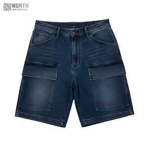 กางเกงยีนส์ขาสั้นโอเวอร์ไซส์ผู้ชายผ้าโพลีเอสเตอร์/ ผ้าฝ้ายวินเทจแบบผูกเชือกกลางลำลองฤดูร้อน - Product Image 1