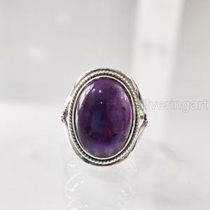 Bague pour femme en argent sterling 925 avec améthyste violette naturelle, pierre de naissance de février, bijou bohème de créateur pour mariage - Product Image 3