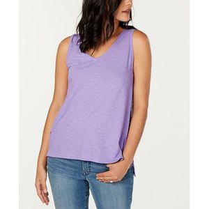 Canotta da donna Style & Co viola a fiori medi con occhiellatura, decorazioni in pizzo e tessuto lavorato a maglia - Product Image 1