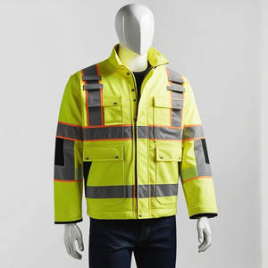 Chaqueta de seguridad de lona de alta visibilidad 100% de alta calidad para hombres, ropa de construcción a prueba de viento de invierno, chaquetas reflectantes con cuello levantado para hombre - Product Image 2