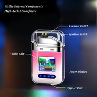 Briquet à double arc à coque transparente, briquet électronique, briquet à charge rapide Type-C, affichage LED de la puissance, briquet portable.