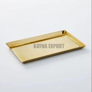 Bandeja de Metal de espejo cuadrado de lujo, bandeja decorativa de Metal de acero inoxidable con acabado brillante dorado, bandeja decorativa en relieve para el hogar y el Hotel - Product Image 3