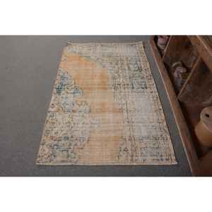 Alfombra turca Vintage Beige Azul 3,3X5 pies Lana Área grande Patrón abstracto Forma rectangular Felpa Pila Látex para uso en el pasillo - Product Image 1