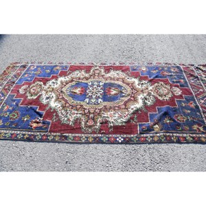 Tapis classique persan bleu et rouge en laine écologique 4,5 pi x 10,5 pi fait à la main rectangulaire patchwork salle à manger neuf 9x12 latex - Product Image 3